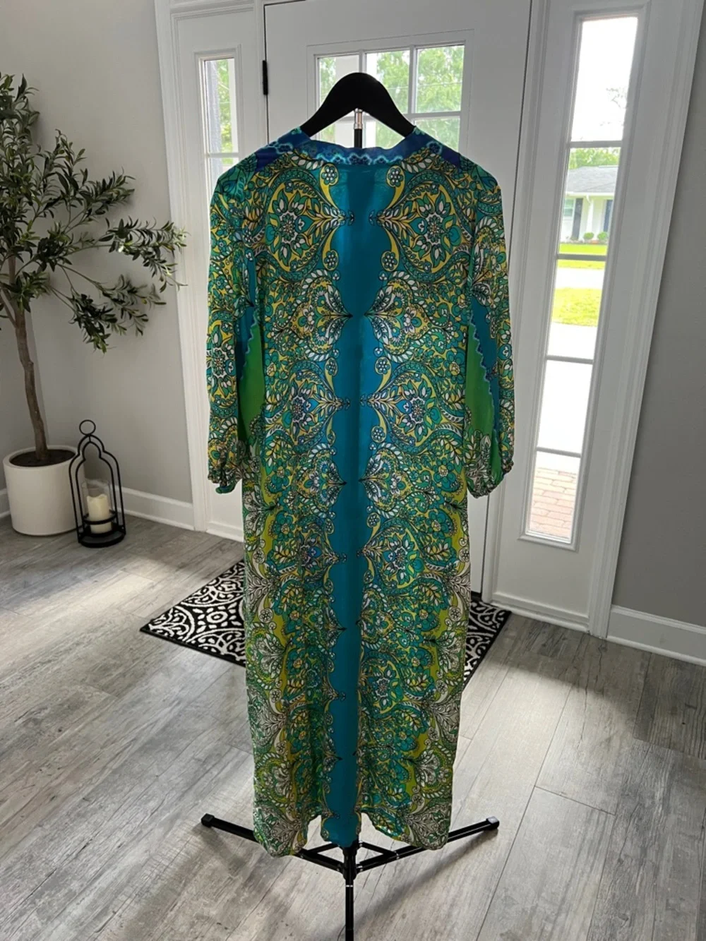 Johnny Was 100% Silk KAHINU Dress  in Diomedes Blue Green Sz L LIKE NEW - Picture 5 of 14